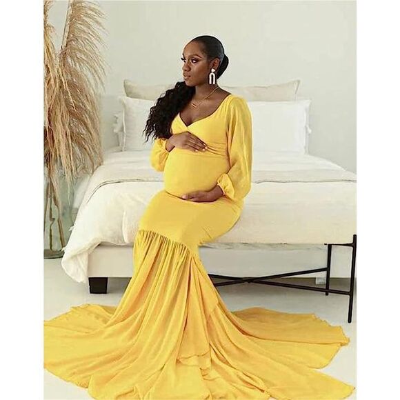 NEW Long Chiffon Mermaid Maternity Dress Photoshoot Baby Shower XS - Picture 2 of 6